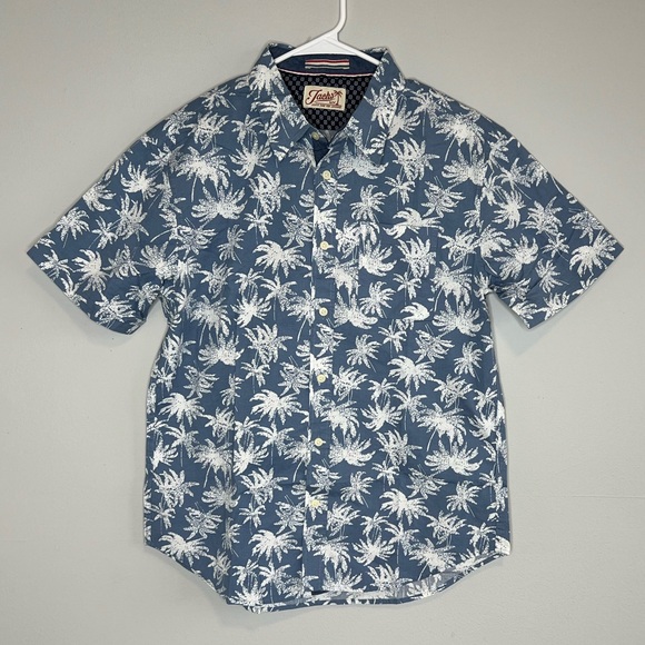 Jachs Blue White Tropical Palm Print Stretch Short Sleeve Button Up Shirt NEW M - Picture 14 of 14